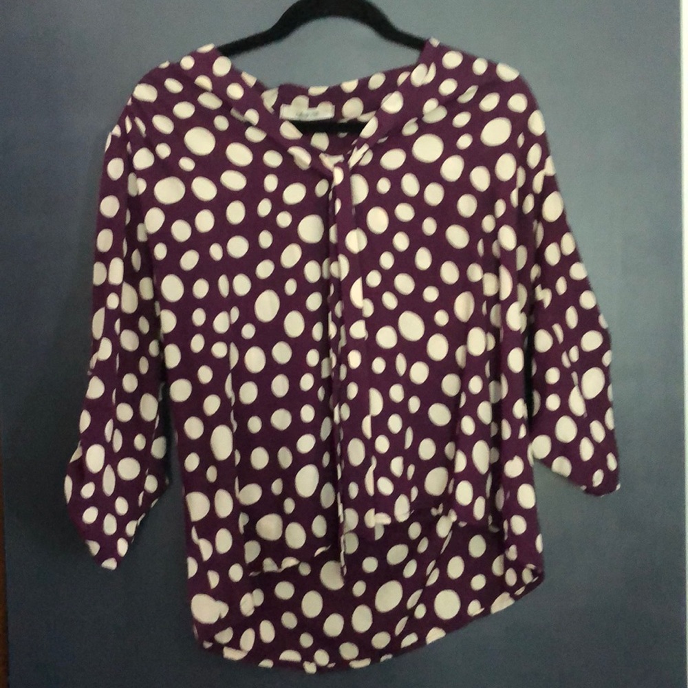 Jessy B (ModCloth) purple/ cream polka dot blouse